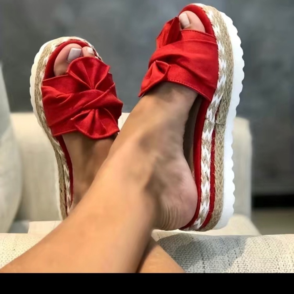 Red summer bow tie platform sandals​​ - Picture 2 of 2